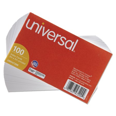Universal Unruled Index Cards, 3 x 5, White, 100PK UNV47200EE